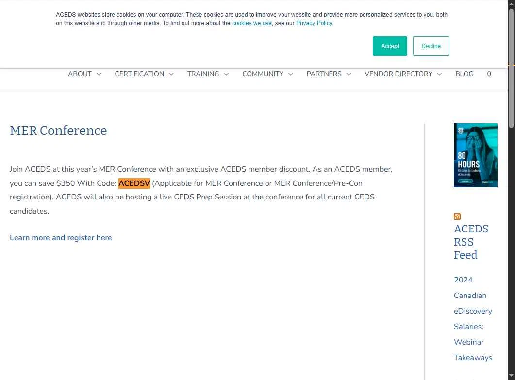 ACEDS checkout page showing ACEDS promo code box | Screenshot taken by SimplyCodes community member on May 22, 2025