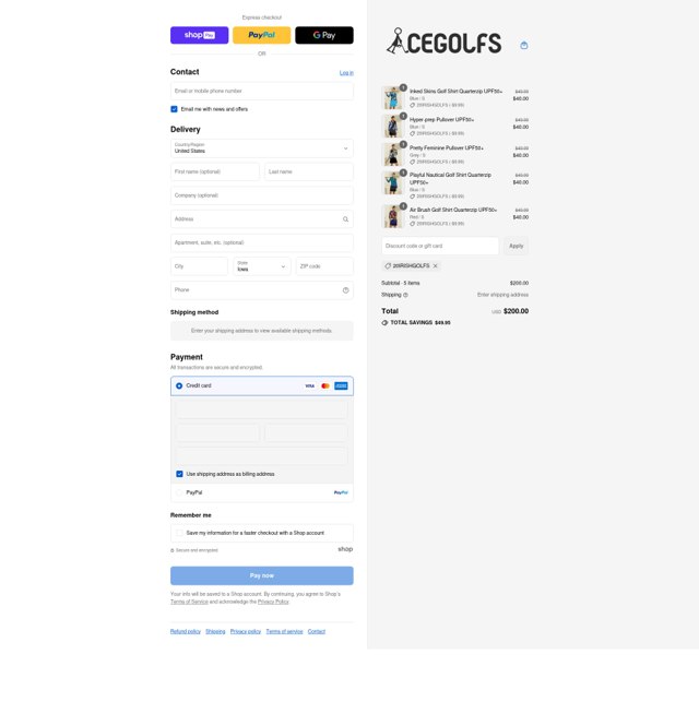 Acegolfs checkout page showing Acegolfs coupon code box | Screenshot taken by SimplyCodes community member on Aug 25, 2025