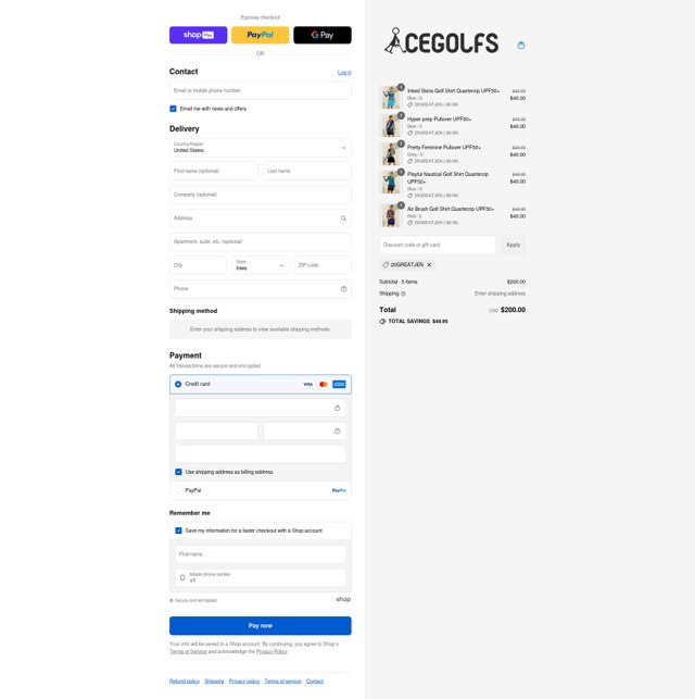 Acegolfs checkout page showing Acegolfs coupon code box | Screenshot taken by SimplyCodes community member on Aug 25, 2025