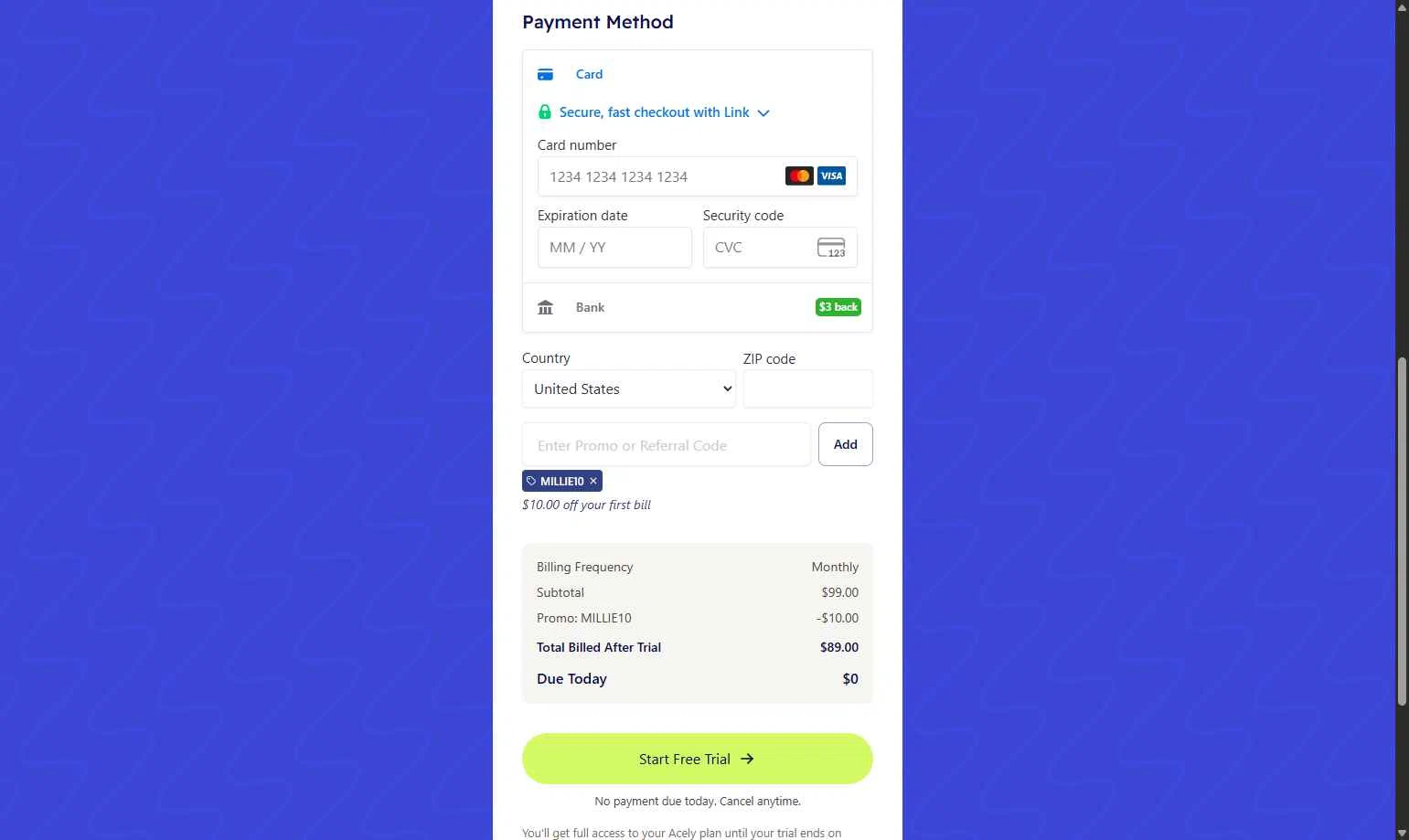 Acely.ai checkout page showing Acely.ai promo code box | Screenshot taken by SimplyCodes community member on Dec 31, 2025
