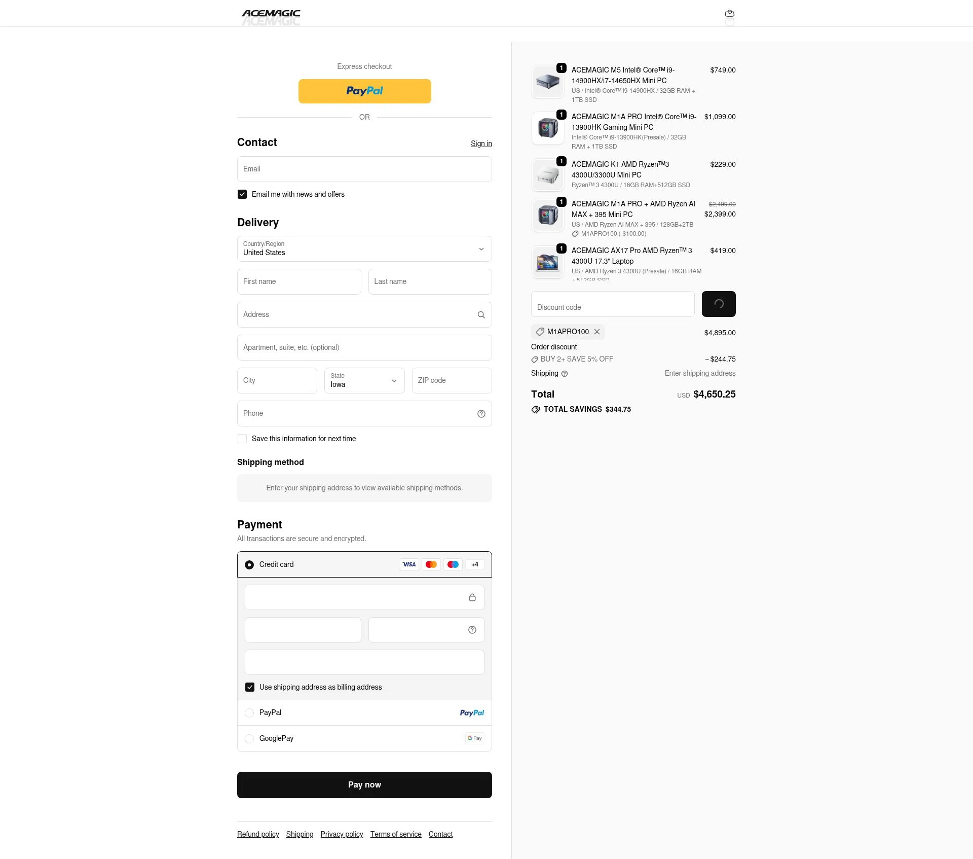 ACEMAGIC checkout page showing ACEMAGIC coupon code box | Screenshot taken by SimplyCodes community member on Feb 13, 2026