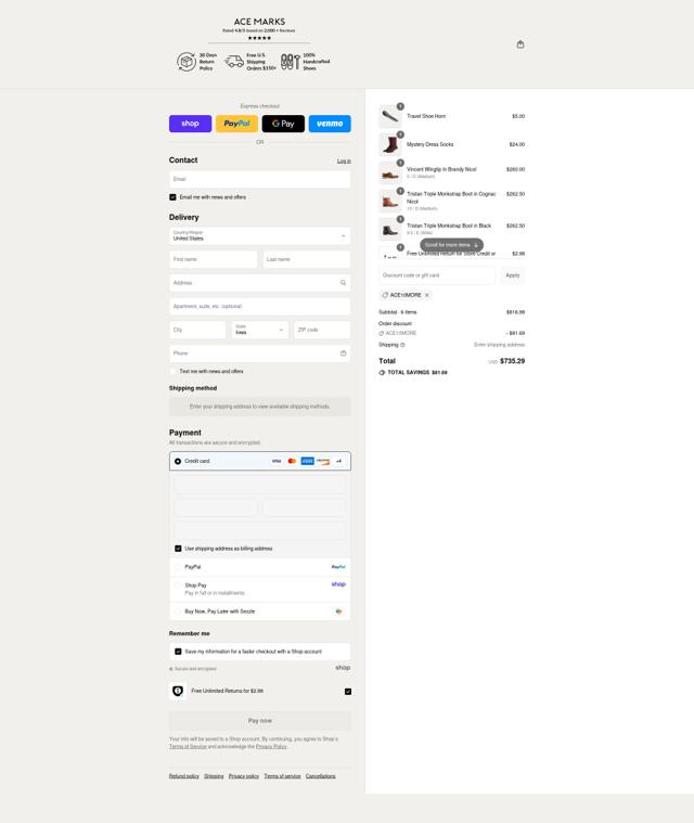 Ace Marks checkout page showing Ace Marks discount code box | Screenshot taken by SimplyCodes community member on Sep 3, 2025