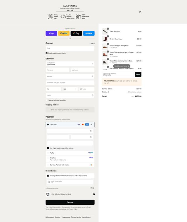 Ace Marks checkout page showing Ace Marks discount code box | Screenshot taken by SimplyCodes community member on Sep 12, 2025