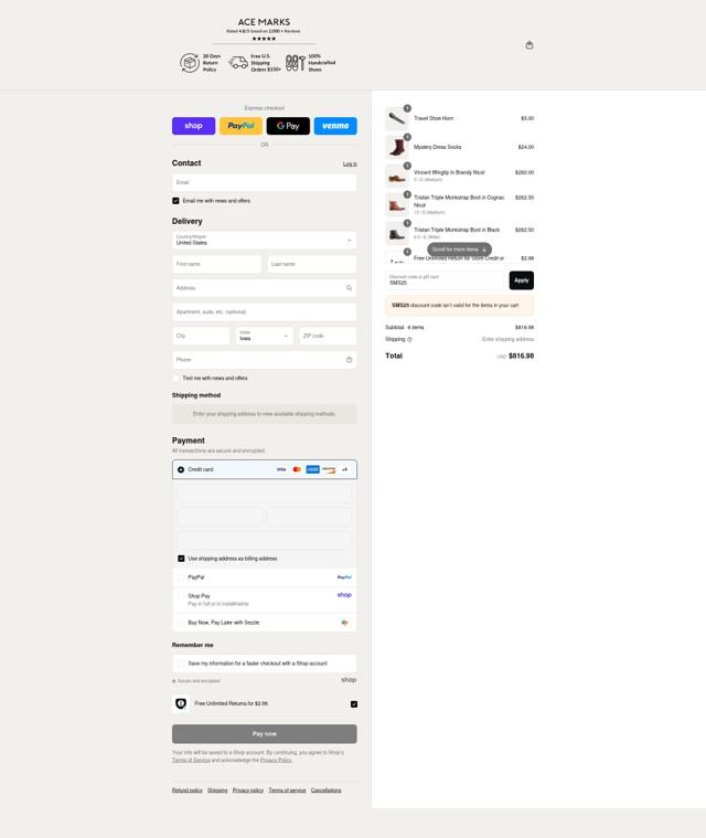 Ace Marks checkout page showing Ace Marks discount code box | Screenshot taken by SimplyCodes community member on Sep 3, 2025