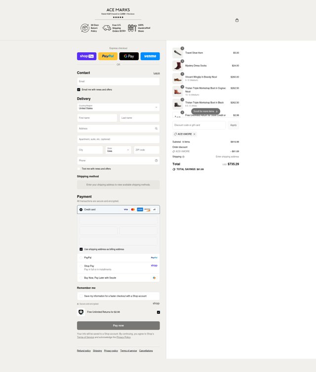 Ace Marks checkout page showing Ace Marks discount code box | Screenshot taken by SimplyCodes community member on Aug 17, 2025