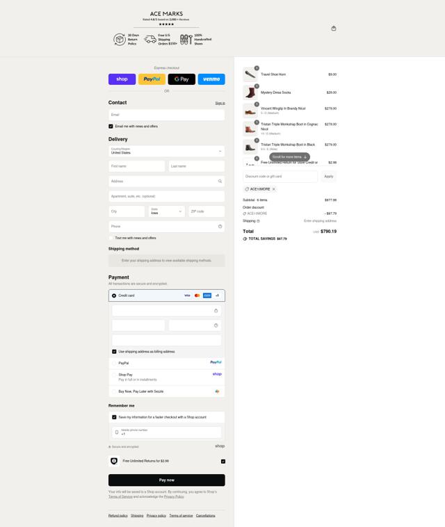 Ace Marks checkout page showing Ace Marks discount code box | Screenshot taken by SimplyCodes community member on Sep 12, 2025