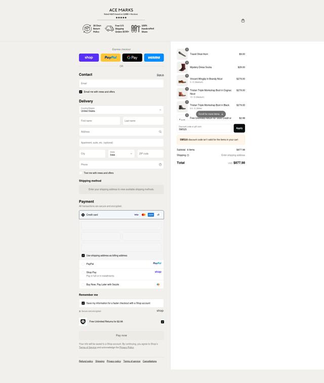 Ace Marks checkout page showing Ace Marks discount code box | Screenshot taken by SimplyCodes community member on Sep 12, 2025
