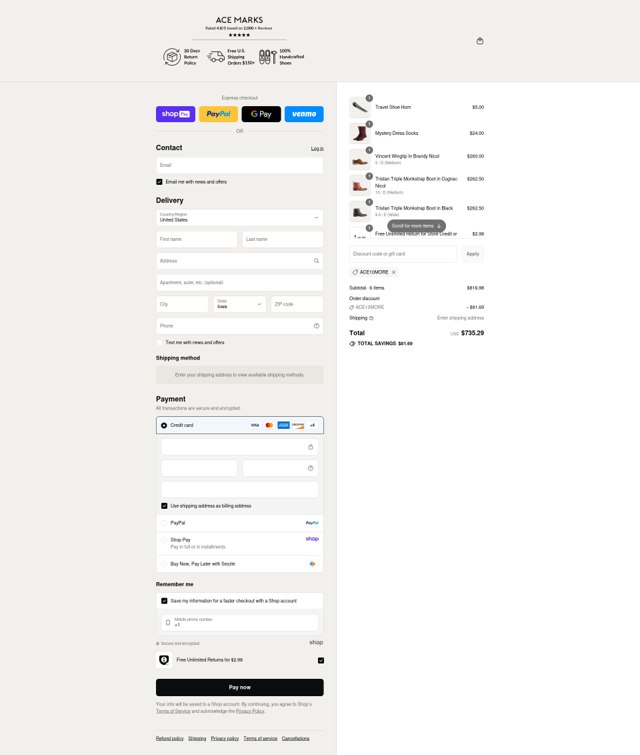 Ace Marks checkout page showing Ace Marks discount code box | Screenshot taken by SimplyCodes community member on Aug 22, 2025
