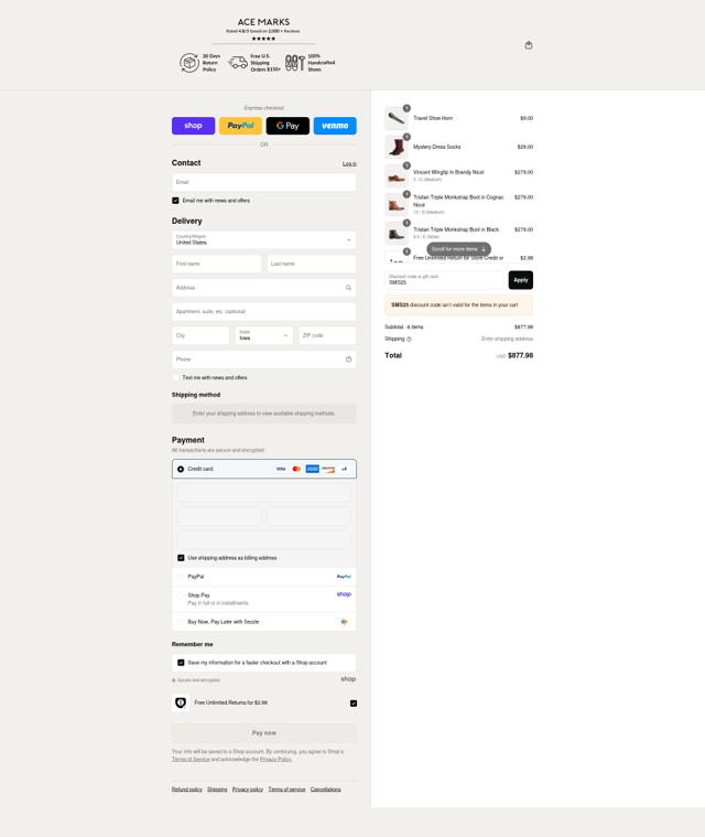 Ace Marks checkout page showing Ace Marks discount code box | Screenshot taken by SimplyCodes community member on Sep 8, 2025