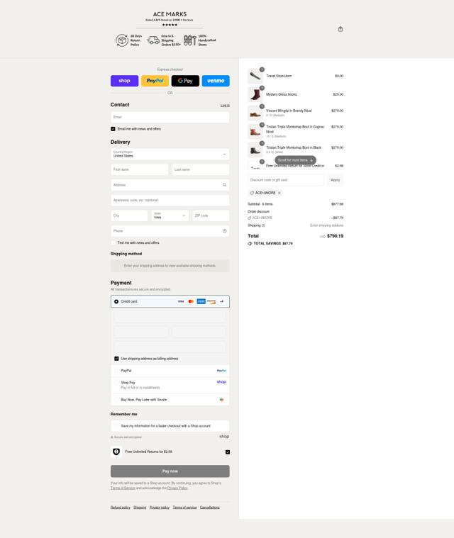 Ace Marks checkout page showing Ace Marks discount code box | Screenshot taken by SimplyCodes community member on Sep 8, 2025