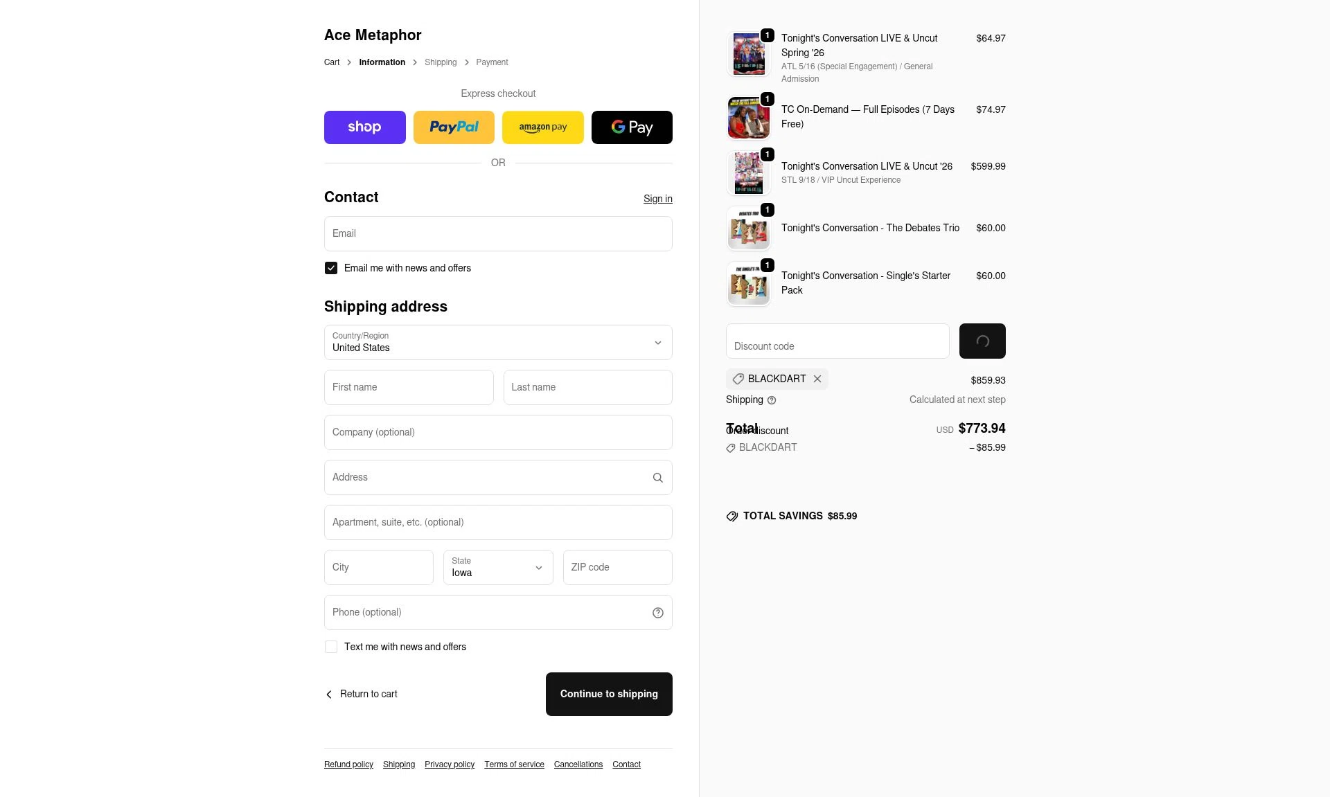 Ace Metaphor checkout page showing Ace Metaphor promo code box | Screenshot taken by SimplyCodes community member on Feb 6, 2026