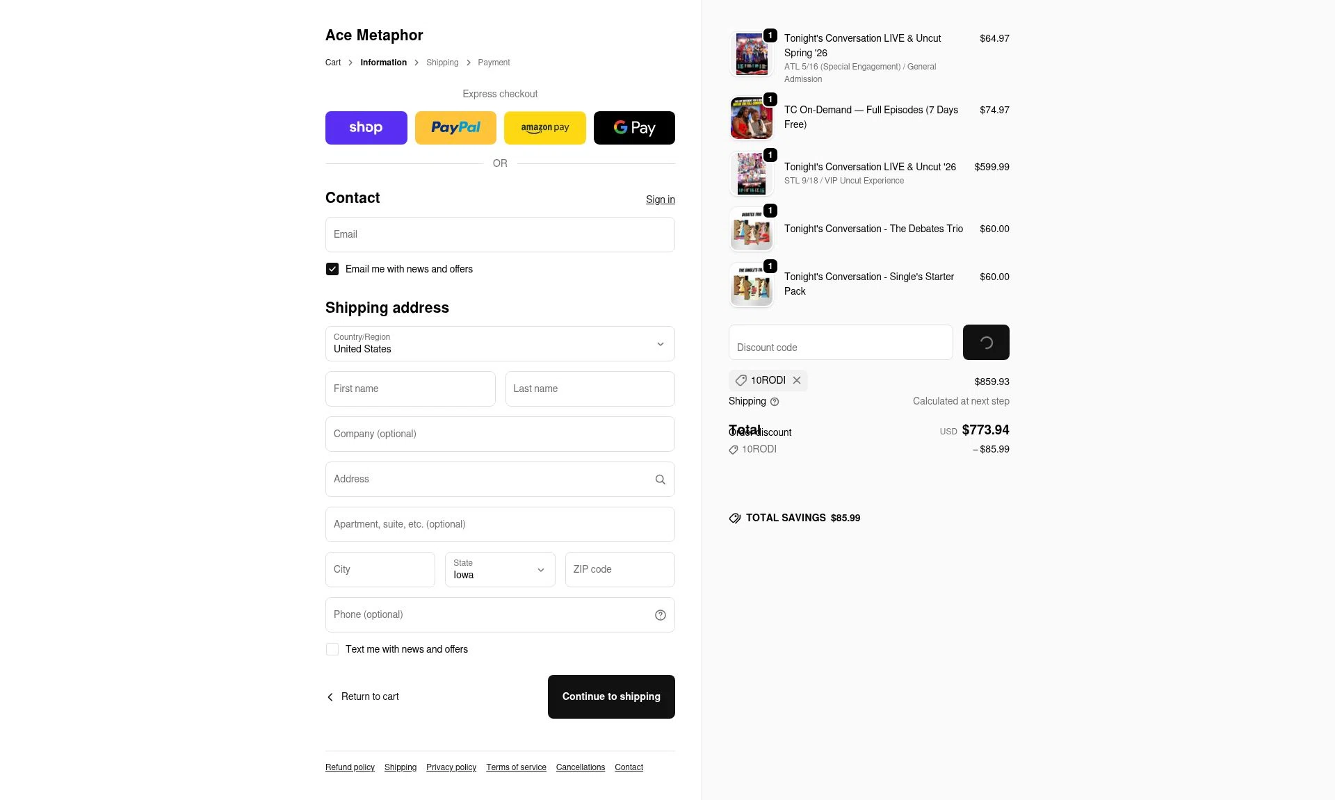 Ace Metaphor checkout page showing Ace Metaphor promo code box | Screenshot taken by SimplyCodes community member on Feb 6, 2026