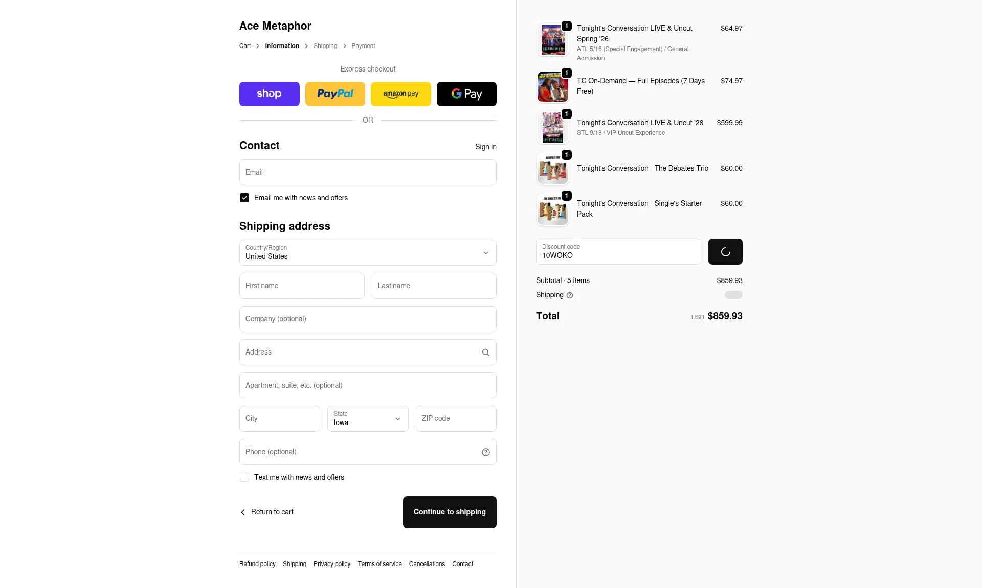 Ace Metaphor checkout page showing Ace Metaphor promo code box | Screenshot taken by SimplyCodes community member on Feb 6, 2026