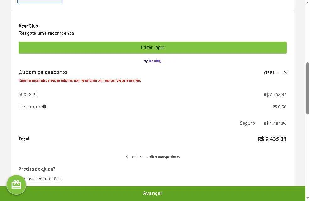 Acer checkout page showing Acer promo code box | Screenshot taken by SimplyCodes community member on Dec 2, 2025