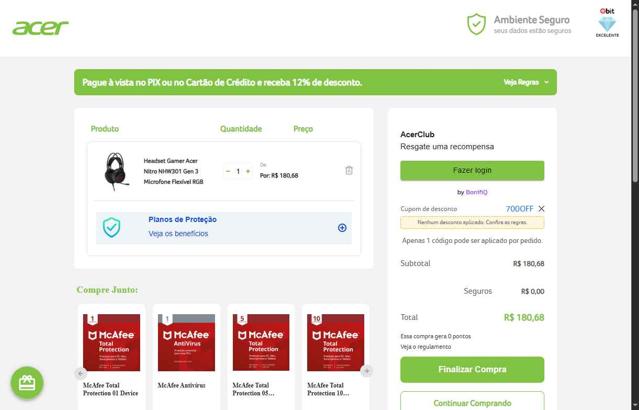 Acer checkout page showing Acer promo code box | Screenshot taken by SimplyCodes community member on Sep 11, 2025