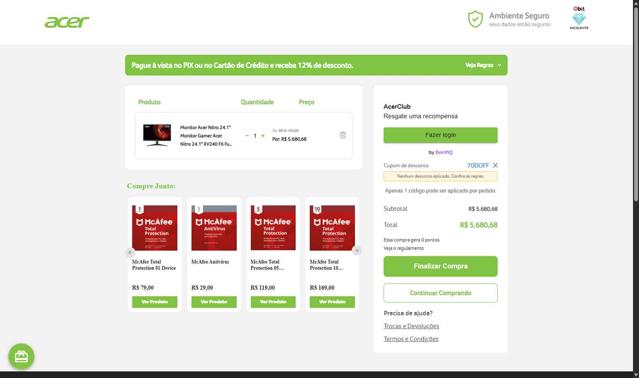 Acer checkout page showing Acer promo code box | Screenshot taken by SimplyCodes community member on Sep 19, 2025