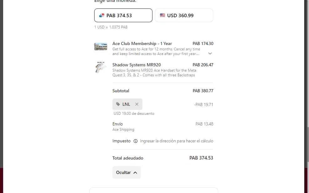AceXR checkout page showing AceXR discount code box | Screenshot taken by SimplyCodes community member on Feb 19, 2026