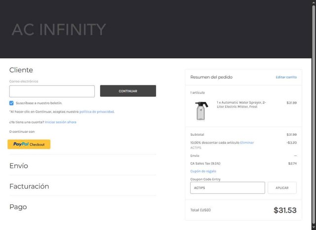 AC Infinity checkout page showing AC Infinity coupon code box | Screenshot taken by SimplyCodes community member on Aug 25, 2025