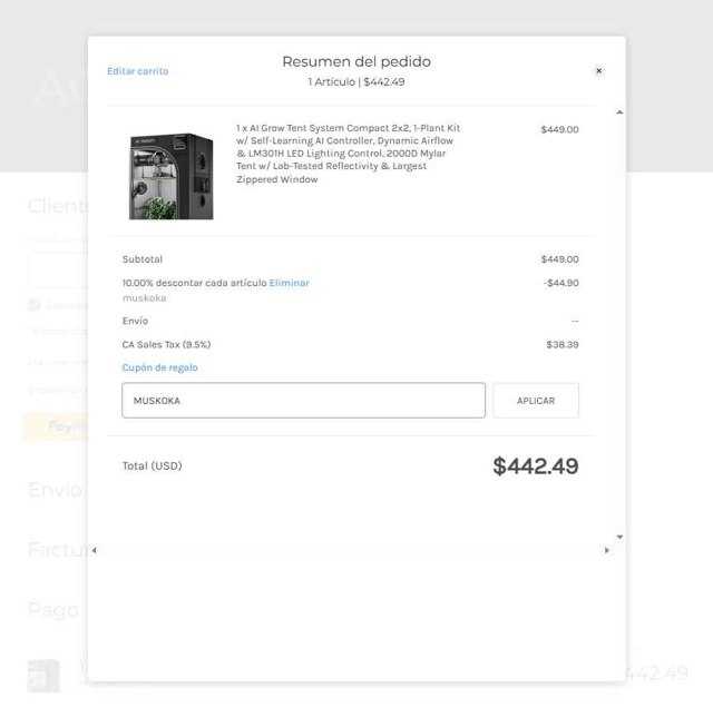 AC Infinity checkout page showing AC Infinity coupon code box | Screenshot taken by SimplyCodes community member on Aug 20, 2025