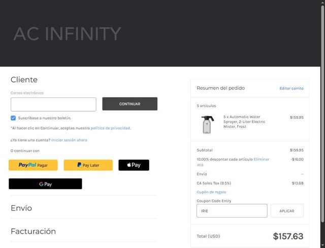 AC Infinity checkout page showing AC Infinity coupon code box | Screenshot taken by SimplyCodes community member on Aug 22, 2025