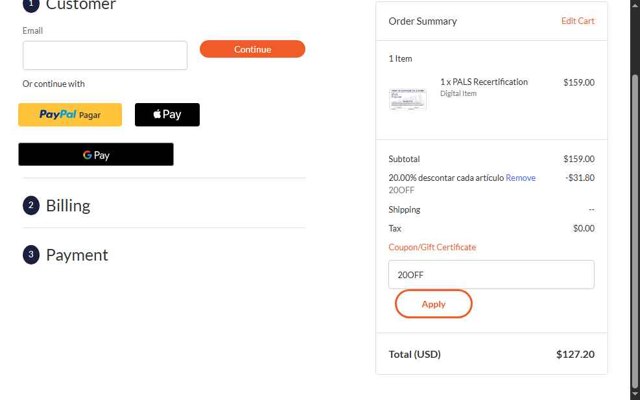 ACLS Certification Institute checkout page showing ACLS Certification Institute promo code box | Screenshot taken by SimplyCodes community member on Aug 4, 2025