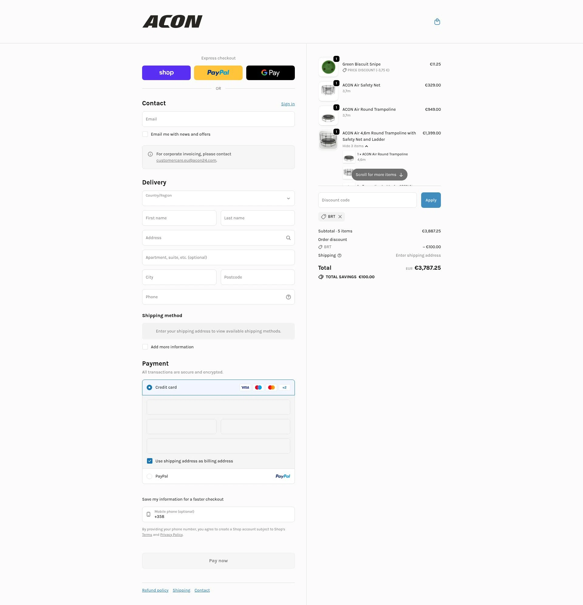 Acon24.com checkout page showing Acon24.com discount code box | Screenshot taken by SimplyCodes community member on Feb 18, 2026
