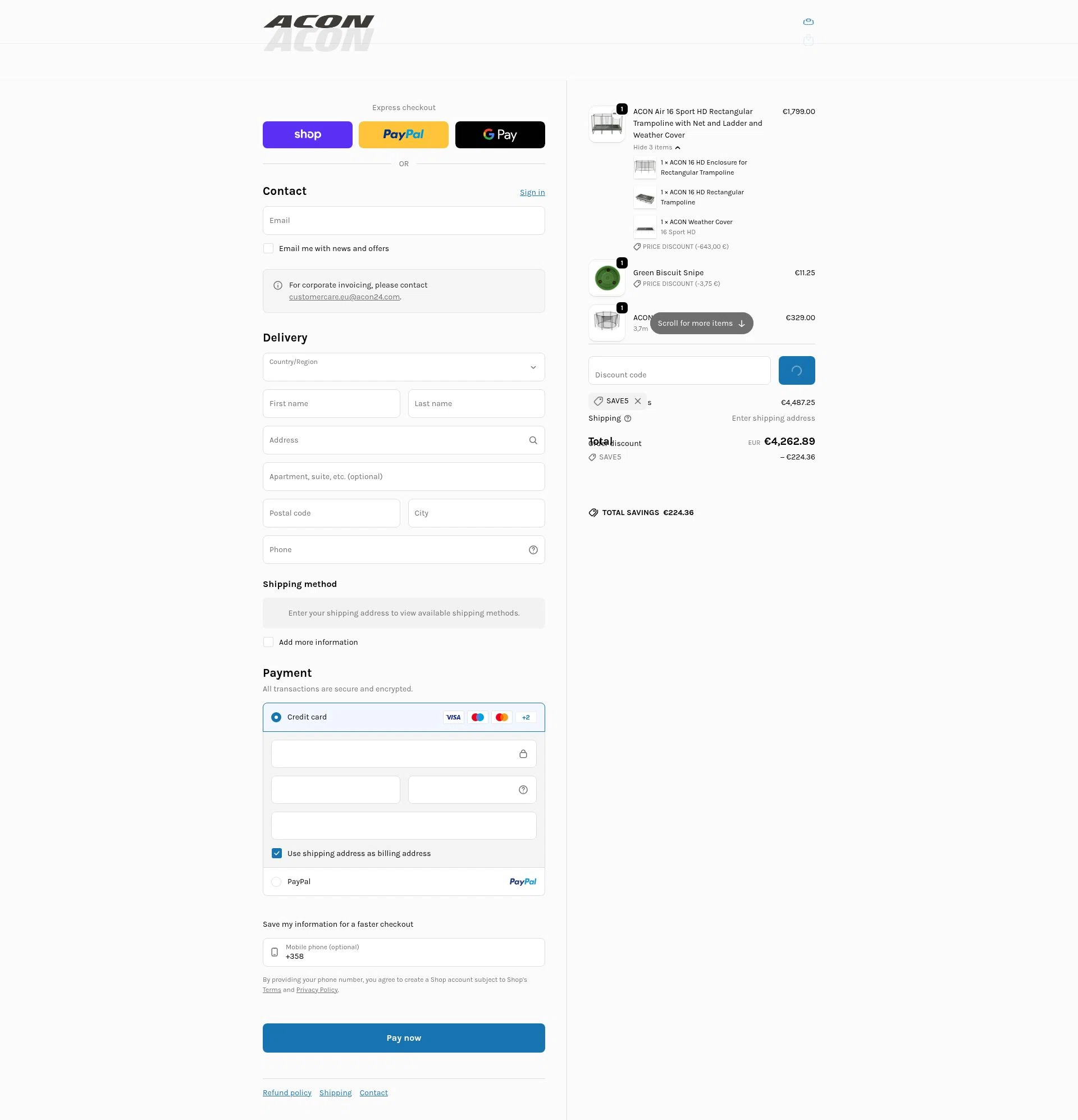 Acon24.com checkout page showing Acon24.com discount code box | Screenshot taken by SimplyCodes community member on Feb 10, 2026