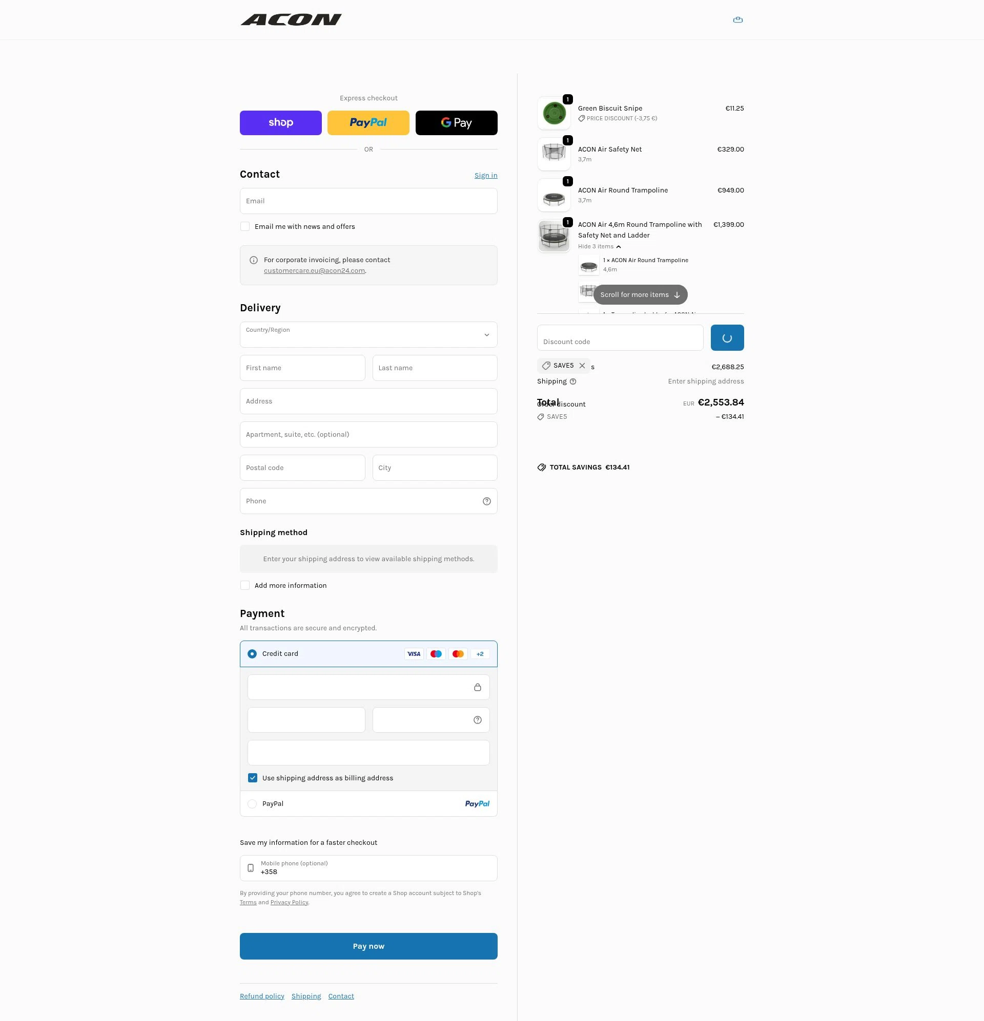 Acon24.com checkout page showing Acon24.com discount code box | Screenshot taken by SimplyCodes community member on Feb 14, 2026