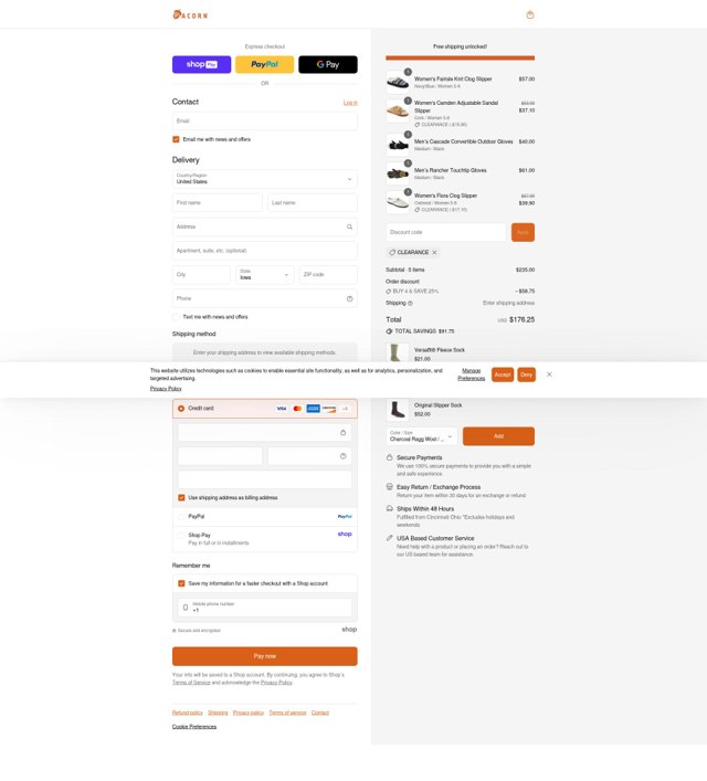 Acorn checkout page showing Acorn promo code box | Screenshot taken by SimplyCodes community member on Aug 24, 2025