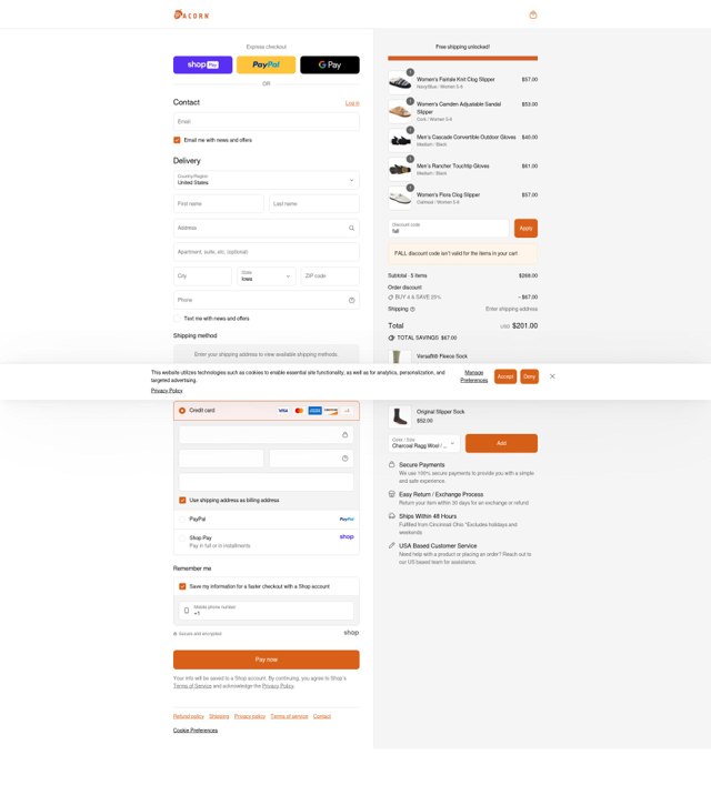 Acorn checkout page showing Acorn promo code box | Screenshot taken by SimplyCodes community member on Aug 24, 2025