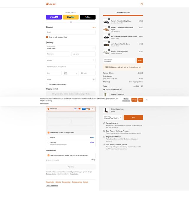 Acorn checkout page showing Acorn promo code box | Screenshot taken by SimplyCodes community member on Aug 28, 2025