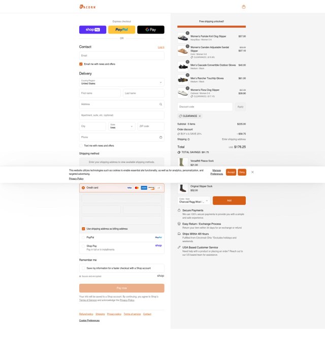 Acorn checkout page showing Acorn promo code box | Screenshot taken by SimplyCodes community member on Aug 19, 2025