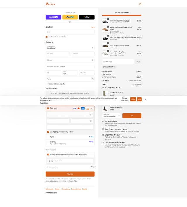 Acorn checkout page showing Acorn promo code box | Screenshot taken by SimplyCodes community member on Aug 28, 2025