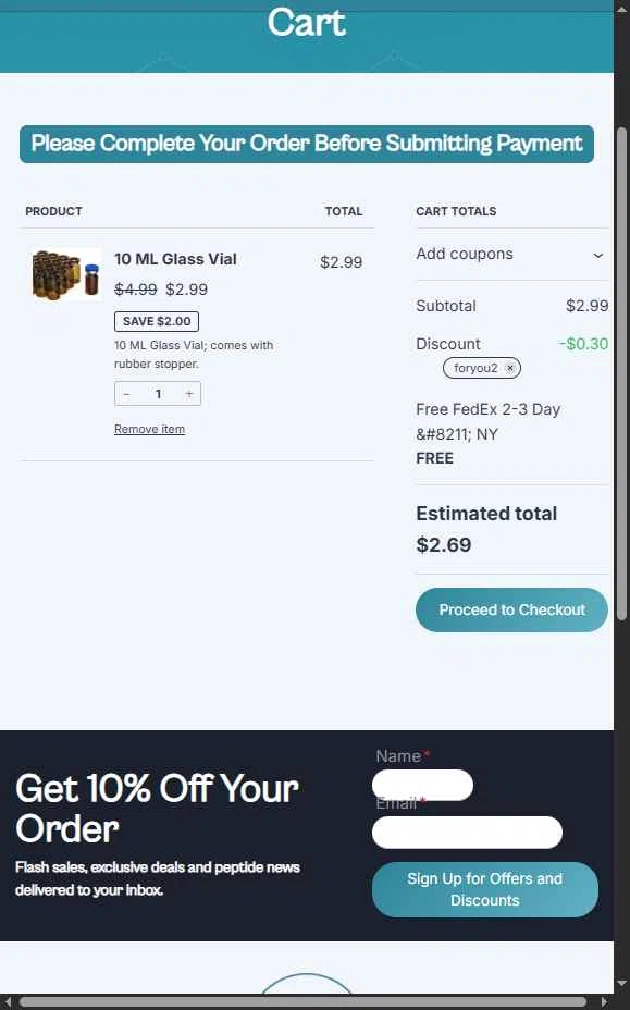 AC Peptides checkout page showing AC Peptides coupon code box | Screenshot taken by SimplyCodes community member on Aug 18, 2025