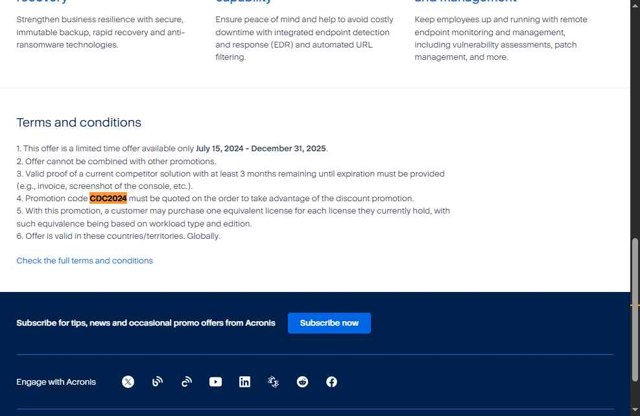 Acronis checkout page showing Acronis coupon code box | Screenshot taken by SimplyCodes community member on Apr 24, 2025