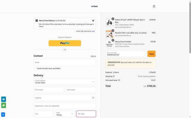 Actbest checkout page showing Actbest discount code box | Screenshot taken by SimplyCodes community member on Sep 15, 2025