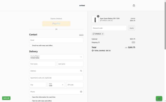 Actbest checkout page showing Actbest discount code box | Screenshot taken by SimplyCodes community member on Sep 8, 2025