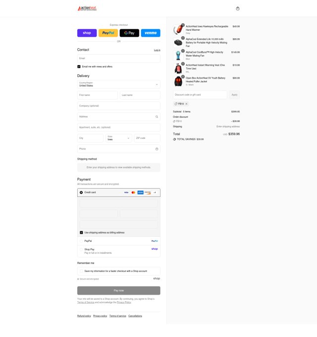 Action Heat checkout page showing Action Heat discount code box | Screenshot taken by SimplyCodes community member on Sep 2, 2025