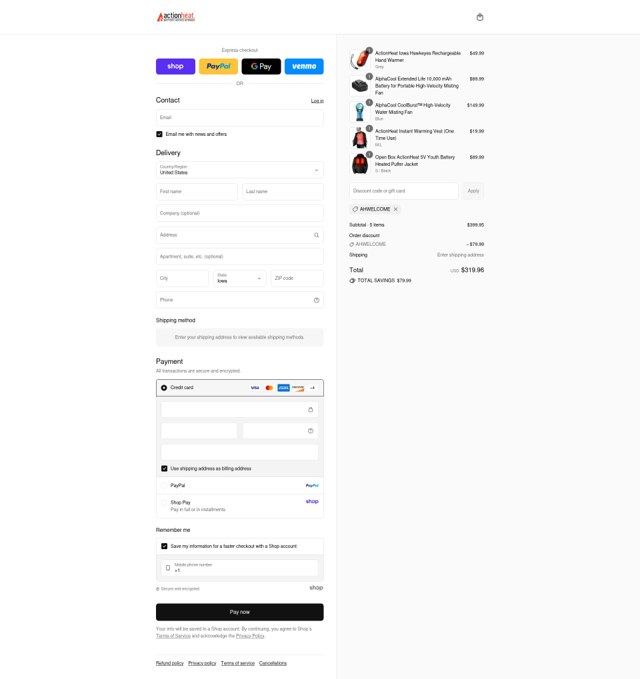 Action Heat checkout page showing Action Heat discount code box | Screenshot taken by SimplyCodes community member on Sep 2, 2025