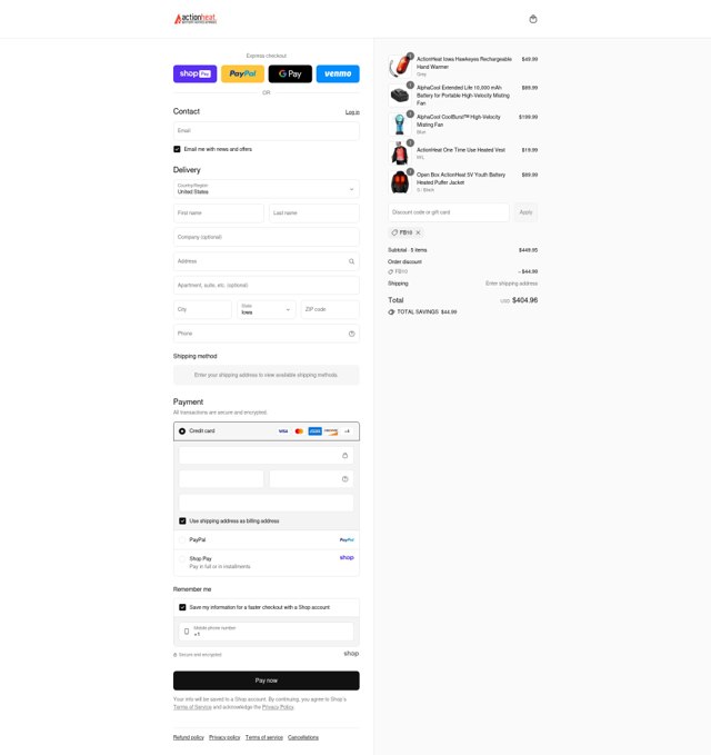 Action Heat checkout page showing Action Heat discount code box | Screenshot taken by SimplyCodes community member on Aug 25, 2025