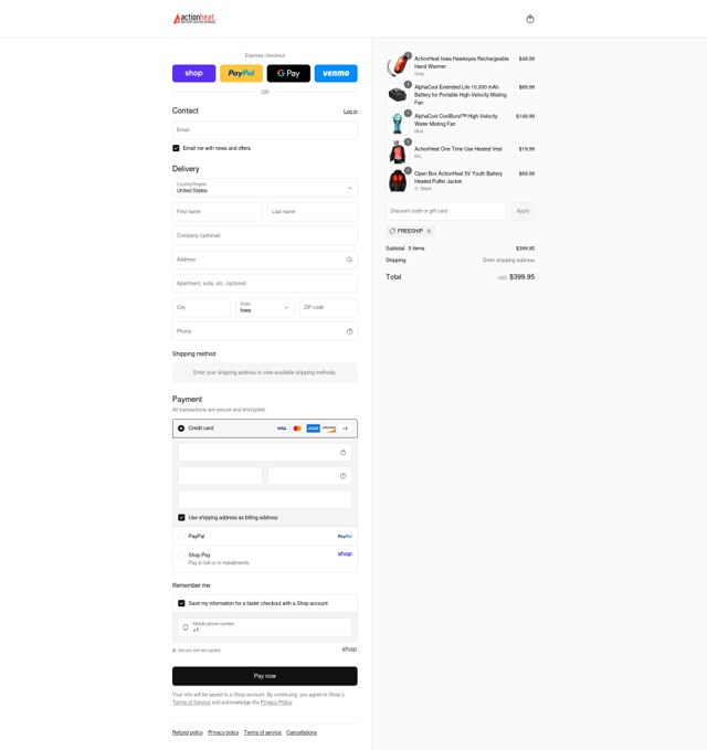 Action Heat checkout page showing Action Heat discount code box | Screenshot taken by SimplyCodes community member on Aug 29, 2025