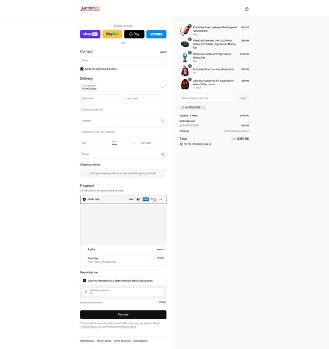 Action Heat checkout page showing Action Heat discount code box | Screenshot taken by SimplyCodes community member on Aug 25, 2025