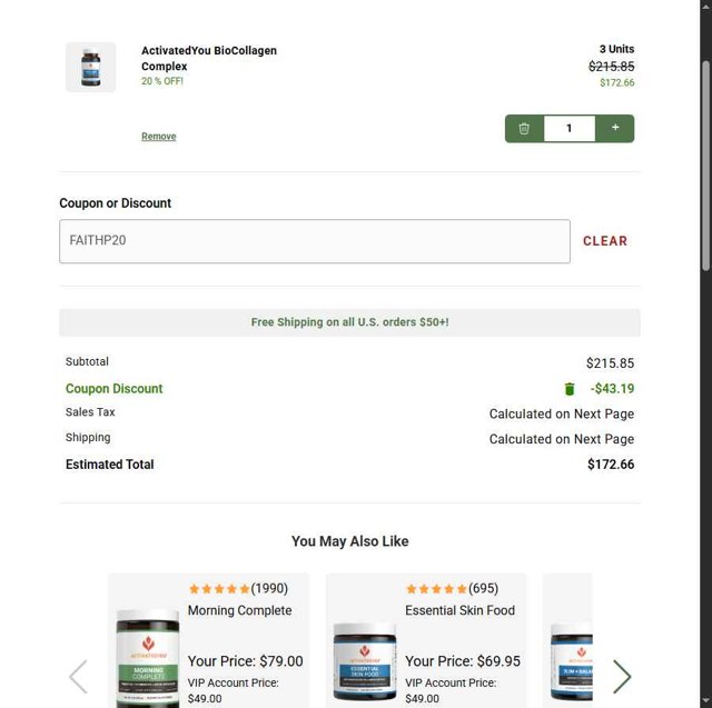 ActivatedYou checkout page showing ActivatedYou discount code box | Screenshot taken by SimplyCodes community member on Sep 5, 2025