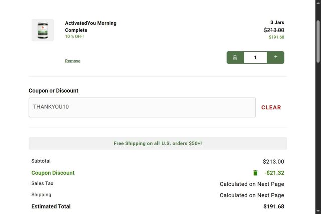 ActivatedYou checkout page showing ActivatedYou discount code box | Screenshot taken by SimplyCodes community member on Sep 3, 2025