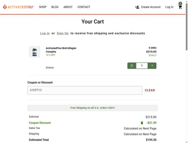 ActivatedYou checkout page showing ActivatedYou discount code box | Screenshot taken by SimplyCodes community member on Sep 3, 2025