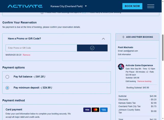 Activate Games checkout page showing Activate Games promo code box | Screenshot taken by SimplyCodes community member on Sep 8, 2025