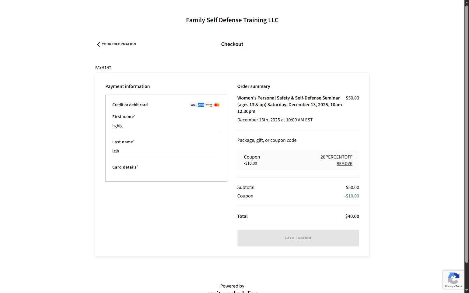 Acuity Scheduling checkout page showing Acuity Scheduling promo code box | Screenshot taken by SimplyCodes community member on Nov 21, 2025