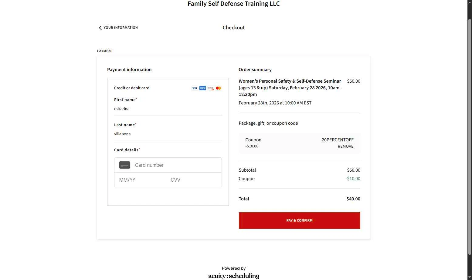 Acuity Scheduling checkout page showing Acuity Scheduling promo code box | Screenshot taken by SimplyCodes community member on Jan 31, 2026
