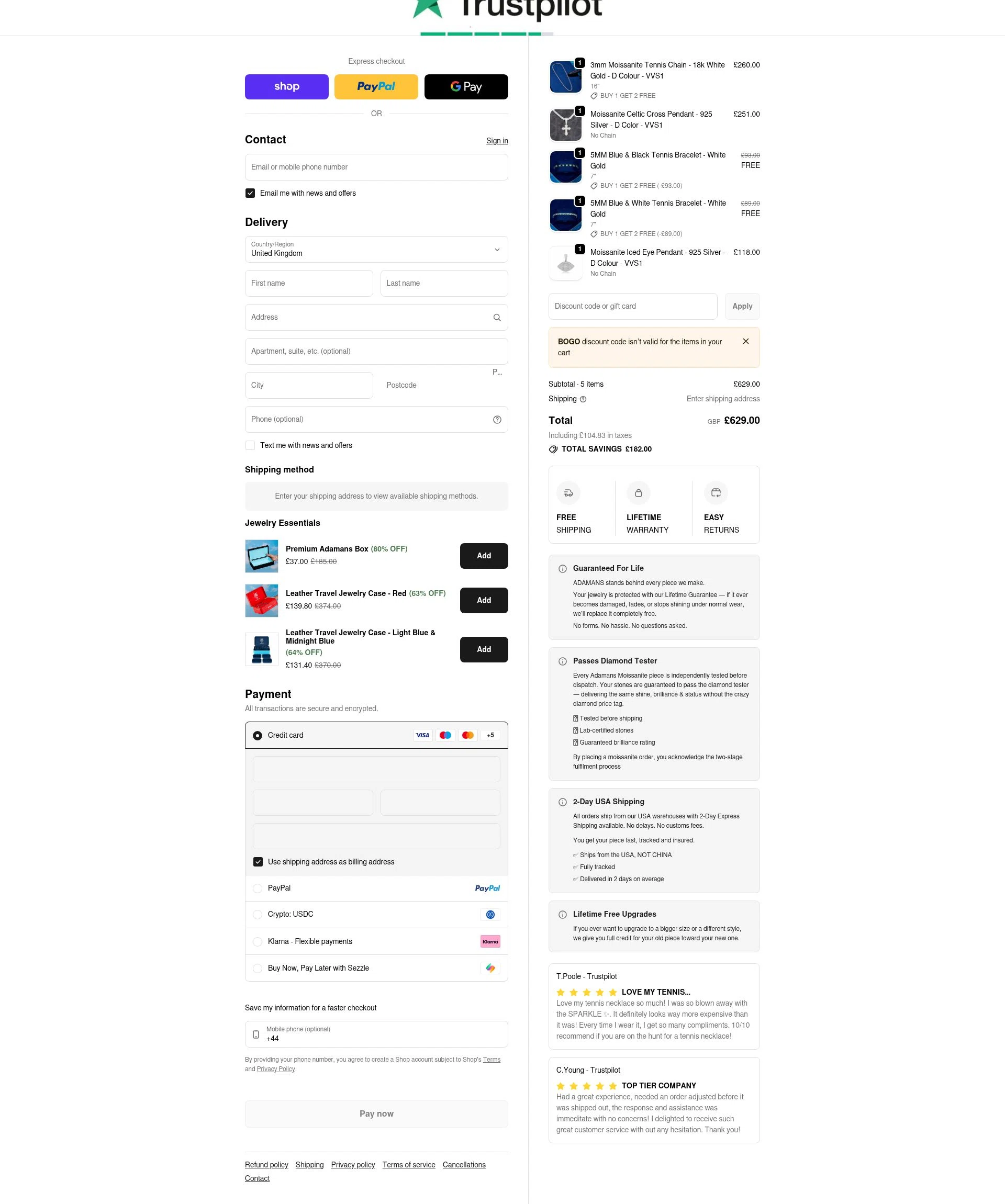 Adamans checkout page showing Adamans discount code box | Screenshot taken by SimplyCodes community member on Feb 18, 2026