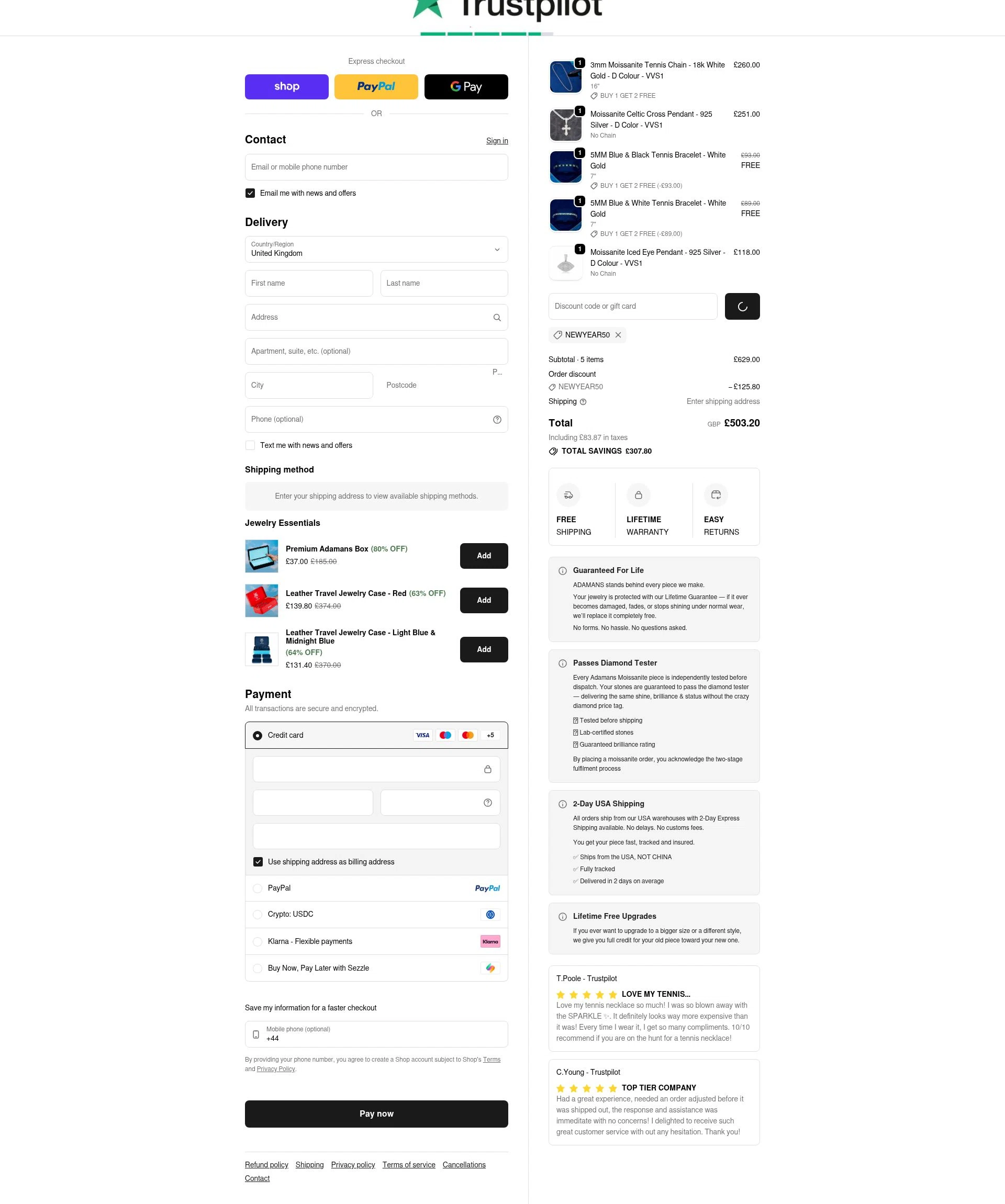 Adamans checkout page showing Adamans discount code box | Screenshot taken by SimplyCodes community member on Feb 18, 2026